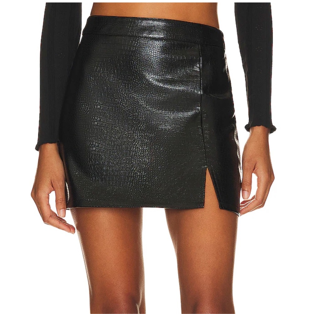 Steve Madden Black Faux Croc Mini Skirt with Side Slit